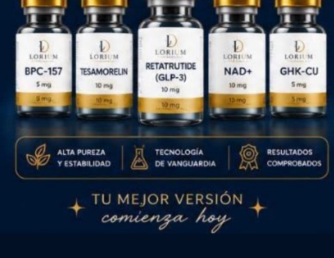 Línea de péptidos LORIUM: BPC-157, Tesamorelin, Retatrutide, NAD+, GHK-CU